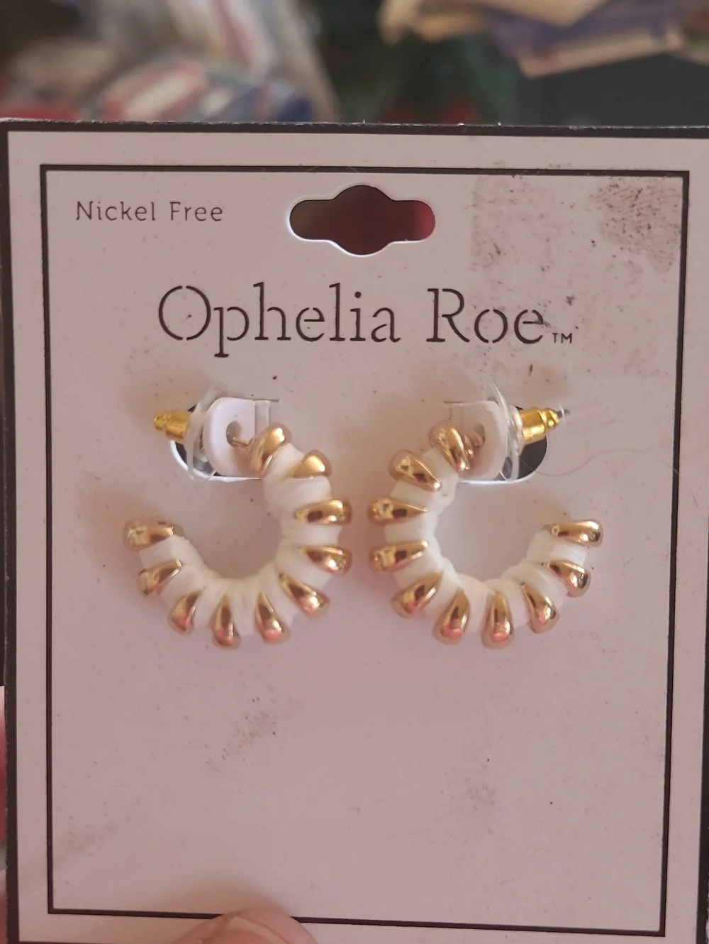 Ophelia Roe White and Gold Spiral Hoop Earrings